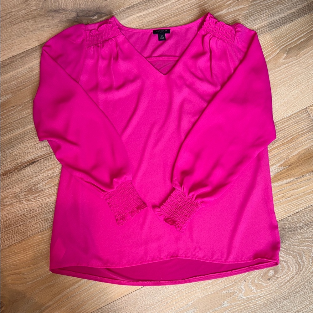 Ann Taylor Fuchsia V-Neck Blouse